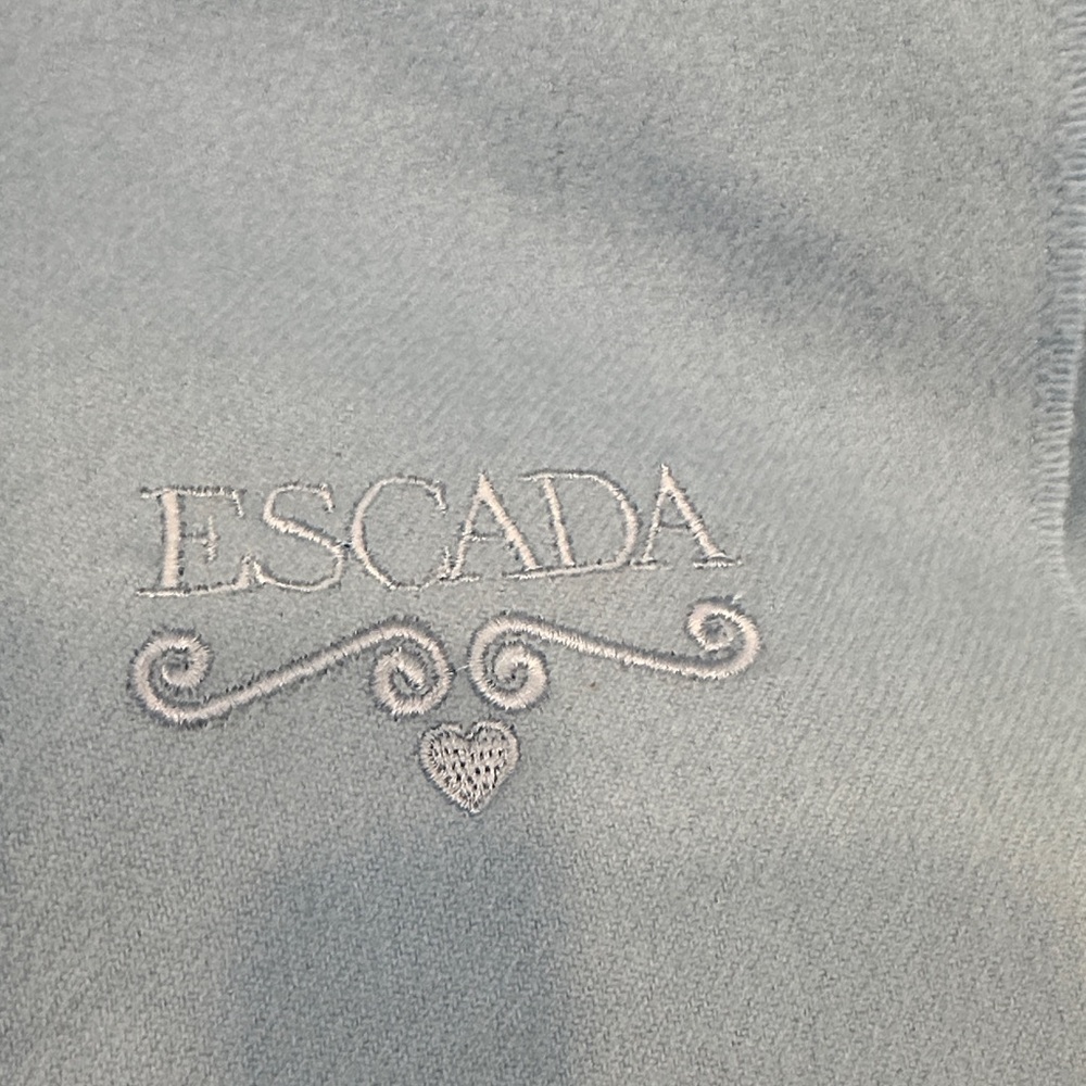 Escada Light Blue Wool Fringe Scarf - Picture 2 of 4